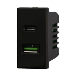 Modulo doppia presa usb 2.0 tipo a e usb 3.1 tipo c, 5Vdc 3,1A, serie Moon, nero, compatibile con serie BTicino Axolute Ettroit AN3002