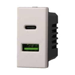 Modulo doppia presa usb 2.0 tipo a e usb 3.1 tipo c, 5Vdc 3,1A, serie Moon, bianco, compatibile con serie BTicino Axolute Ettroit AB3002