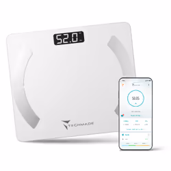 Techmade TM-SCALE-WH, Bilancia pesapersone elettronica, 180 kg, Bianco, 6 kg, kg, lb, ST, Rettangolo