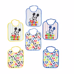 Disney Walt set 6 bavaglini medi Mickey Mouse, Babaglino pettorina da pasto, Colori assortiti, Immagine, 6 pz, Cotone, Clorur ...