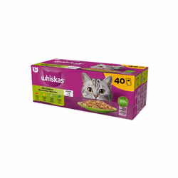 Whiskas Buste Selezione Assortita 40x85g In Gelatina con Manzo, Pollo, Salmone e Tonno. 100% ingredienti di alta qualità. Tut ...