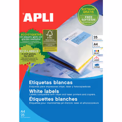APLI 01209, Bianco, Etichetta per stampante autoadesiva, A4, Laser/Inkjet, Permanente, Rettangolo