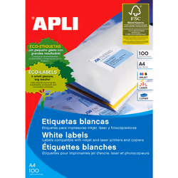 APLI 01271, Bianco, A4, Laser/Inkjet, Permanente, Rettangolo, FSC