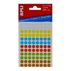 APLI 02092 etichetta autoadesiva Rotondo Permanente Blu, Marrone, Verde, Rosso, Bianco, Giallo 288 pz