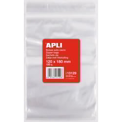 Apli - Confezione di 100 sacchetti di plastica richiudibili 120 x 180 mm