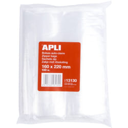 Confezione di 100 sacchetti di plastica richiudibili 160 x 220 mm - Apli