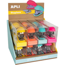 Apli - Espositore per cucitrici della collezione Fluor - misura 63 mm - 16 pezzi in 4 colori vivaci - 1000 punti metallici argentati per cucitrice