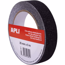 Nastro adesivo con rivestimento antiscivolo misura 25 mm x 5 m, realizzato in resistente PVC di colore nero. Versatilità di u ...