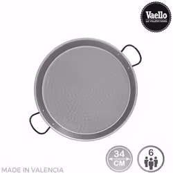 Padella per paella tradizionale in acciaio lucido ø34cm (6 persone) adatta a cucine a gas di produzione nazionale. vaello