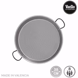 Padella per paella tradizionale in acciaio lucido ø38cm (8 persone) adatta a cucine a gas di produzione nazionale. vaello
