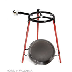 EDM - Set di padelle per paella lucide da 38 cm con treppiede e bruciatore a gas da 300 mm. vaello