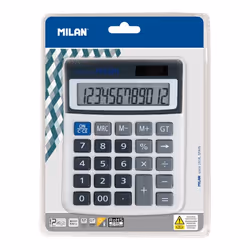 Milan 40925BL, Desktop, Calcolatrice di base, 12 cifre, Display inclinabile, Batteria/Solare, Nero, Grigio, Bianco