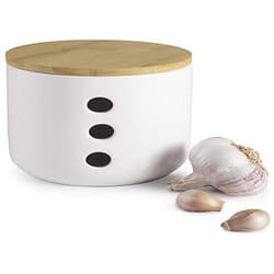 Ibili - 8411922449679 Barattolo per aglio in ceramica e bambù, multicolore, taglia unica, nylon