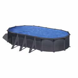 Gre Piscina Ovale Con Decorazione Grafite 730x375xh120 cm, 25323 L, Piscina con bordi, Bambino, Scala, Nero