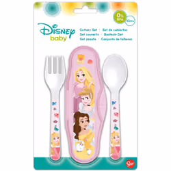 Carrefour Set 2 posate Principesse con box da viaggio forchetta e cucchiaino, Multicolore, Polipropilene (PP), 10 mese(i), 1 ...