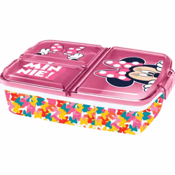DISNEY Sandwich box plastica bimbi Disney Minnie, senza BPA, con 3 scomparti e chiusura di sicurezza, lavabile e riutilizzabi ...
