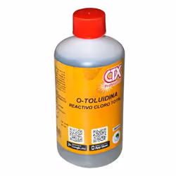 Botella de 250 ml de Oto que es un reactivo para medir el cloro total del agua de su piscina.