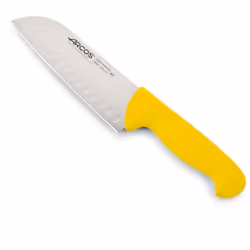 Coltello Santoku Arcos 2900- Prof 290600 con alveoli in acciaio inox Nitrum e mango polipropilene ergonomico colore giallo e ...