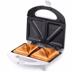 Piastra tostapane per toast con 750 W di potenza e capacità per 2 sandwiches. La temperatura si regola automaticamente per pr ...