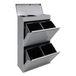 Top Pattumiera per raccolta differenziata con ripiano superiore multiuso, 4 secchi, mobile d'acciaio per differenziata, 4 x 17 l (68 l) Grigio chiaro