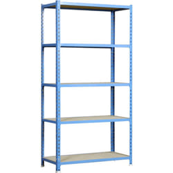 Scaffale in metallo Simon Rack senza viti colore blu/legno 5 ripiani 2000x1200x500 mm Made in Spain