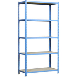 Scaffale in metallo Simon Rack senza viti colore blu/legno 5 ripiani 2000x1100x300 mm Made in Spain