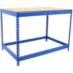 Banco tavolo da lavoro in metallo Simon Rack senza viti colore blu/legno 900x1200x450 mm Made in Spain