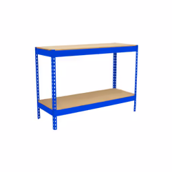 Tavolo di lavoro in metallo e montaggio senza viti da 2 ripiani e 900x1200x450mms. Ogni scaffale può sostenere 400 kg. Di col ...