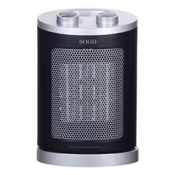 Sogo CAL-SS-18365, Riscaldatore ambiente elettrico con ventilatore, Ceramica, Interno, Pavimento, Nero, Argento, Manopola