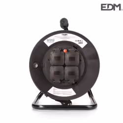 Avvolgicavo professionale con protettore termico 3 x2,5mm 25mts 4 prese con coperchio 3600 w 250v ip20 h 0,5v ø 26,5x35 cm ed ...