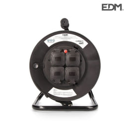 EDM - Avvolgicavo professionale con protettore termico 3 x2,5mm 25mts 4 prese con coperchio 3600 w 250v