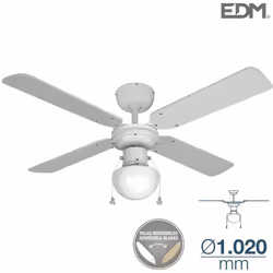 EDM CARIBE, Ventilatore domestico con pale, Bianco, Soffitto, Metallo, 43,5 dB, 195 Giri/min