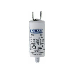 Condensatore di avviamento mka 1uF 5% 450V Ø3,4x6,3cm con picchetto M8 e faston semplice 6,35 Konek
