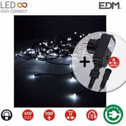 Tenda con programmatore easy-connect 2x1m (larghezza/altezza) 10 strisce 100 led 30v indoor-outdoor 1,8w white cold ip44 edm