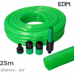 Kit tubo da giardino antitorsione colore verde fluoro ø interno 19mm ø esterno 25mm (3/4") - rotolo 25m tubo flessibile pvc+f ...