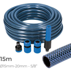 EDM - Kit tubo dede giardino blu interno ø15mm. esterno ø20mm (5/8') rotolo 15m con raccordi