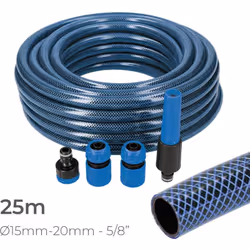 Kit de tubo flessibile de giardino blu interno ø15mm. esterno ø20mm (5/8") rotolo 25m con raccordi edm
