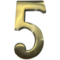 Numero civico 5 in ottone puli fissaggio invisibile 10cm