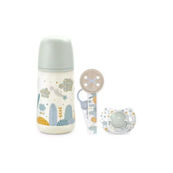Suavinex Set Nascita Dreams con Biberon 270ml, Ciuccio con Tettina Fisiologica e Portasucchietto - Azzurro