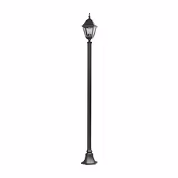 In lega di alluminio nero finitura anticata, schermo in vetro, 4 facce. Attacco E27 - IP44. Dimensioni 18xH187 cm.