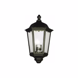 LANTERNA MINERVA A MURO In alluminio pressofuso nero, finitura opaca, schermo in vetro, 3 facce. Attacco E27 - IP44. DIMENSIO ...