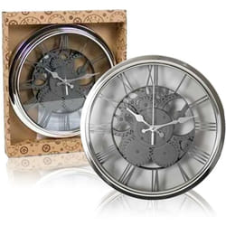 Gerimport - Orologio da Parete 30 cm Numeri Romani Stile Classico a Batterie Colore Argento