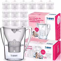 BWT - Caraffa filtra acqua, con filtro al magnesio, modello Vita Manual + set di 12, filtri BWT arricchiti al magnesio.