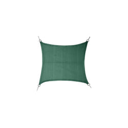 Vela ombreggiante quadrata 5x5m con corda in polietilene e anelli in acciaio inox di colore verde.