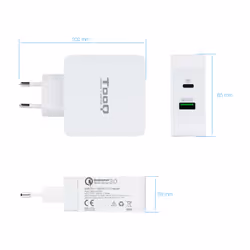 TooQ TQWC-2SC03WT Caricabatterie per dispositivi mobili Universale Bianco AC Ricarica rapida Interno
