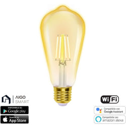 Lampadina Led Vintage a Filamento Smart ST64 E27 6W WiFi cct luce regolabile e dimmerabile Aigostar