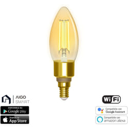 Lampadina Led Vintage a Filamento Smart C35 E14 4,5W WiFi cct luce regolabile e dimmerabile Aigostar