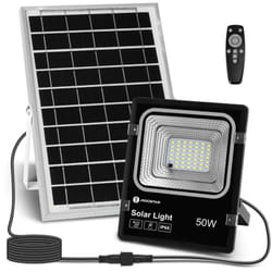 Faro Led 50W Nero con pannello solare IP66 Bianco freddo 6500K Dimmerabile con telecomando e crepuscolare Aigostar