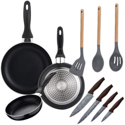 San Ignacio - PK1786 Padelle Navy Black 16/20/24 cm Alt. Pressatura, induzione, 4 coltelli, acciaio inox, con set di 3 utensili da cucina, Nylon,