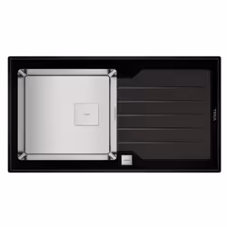 Teka Diamond RS15 1C 1E 86, Lavello montato su piano, Rettangolare, Acciaio inox/Vetro, Nero, 1 ciotole, Quadrato